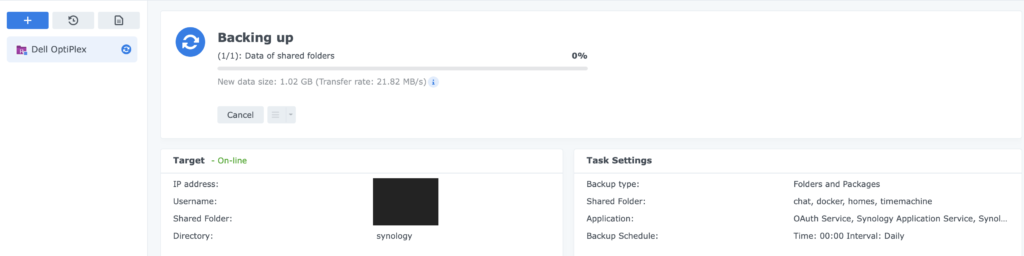 Synology Hyper Backup konzol