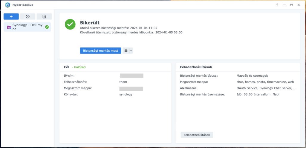 Synology Hyper Backup Sikeres Mentés