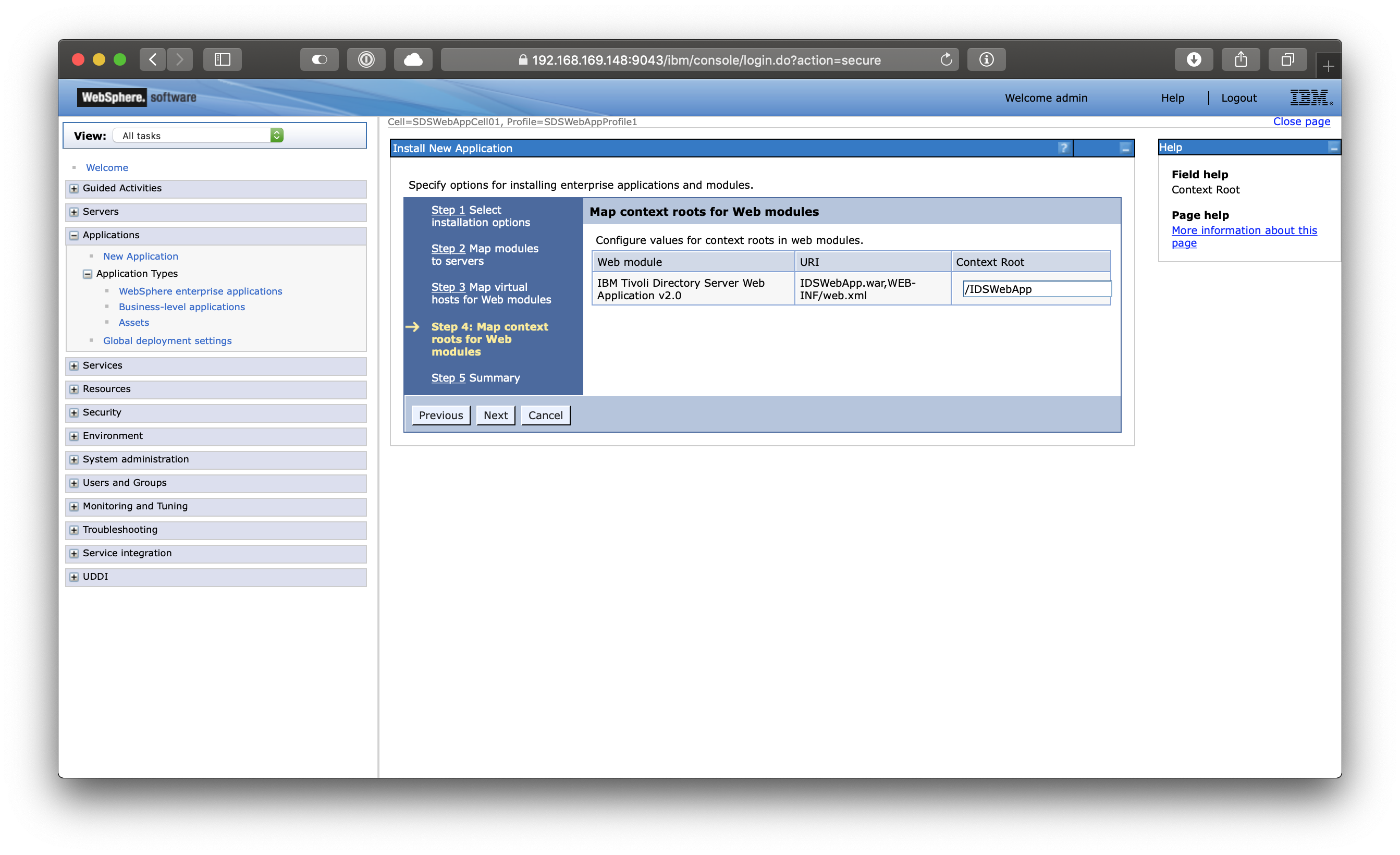 Set up context root