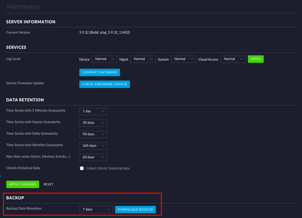 Unifi Controller settings